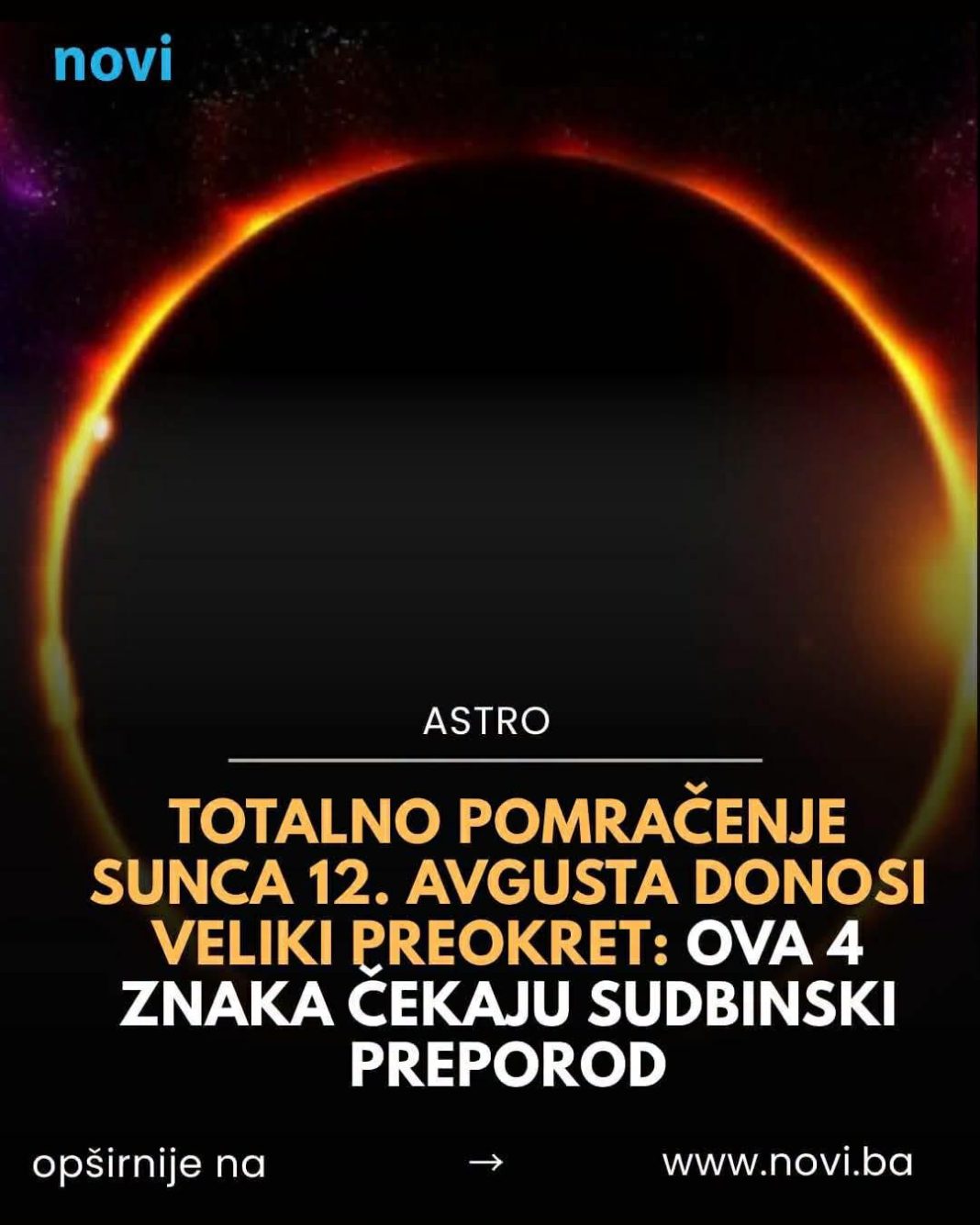 Totalno pomračenje Sunca 12. avgusta donosi veliki preokret: Ova 4 znaka čekaju sudbinski preporod - featured image