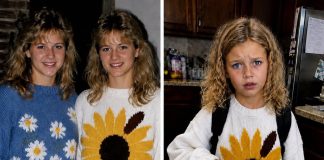 Moja sestra blizanka nestala je u svom džemperu sa suncokretom na naš 16. rođendan 1986. – 40 godina kasnije, moja unuka došla je kući noseći ga… i rekla: “Dala mi ga je čistačica škole” - featured image